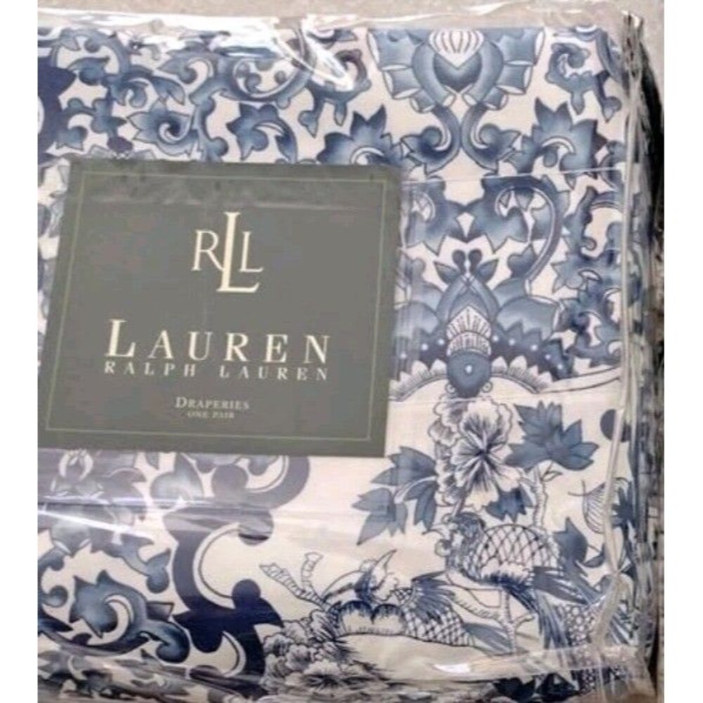 New Ralph Lauren Porcelain Blue Two Rod Pocket Drape W/ Tiebacks 84" X 42" Each - Picture 2 of 4